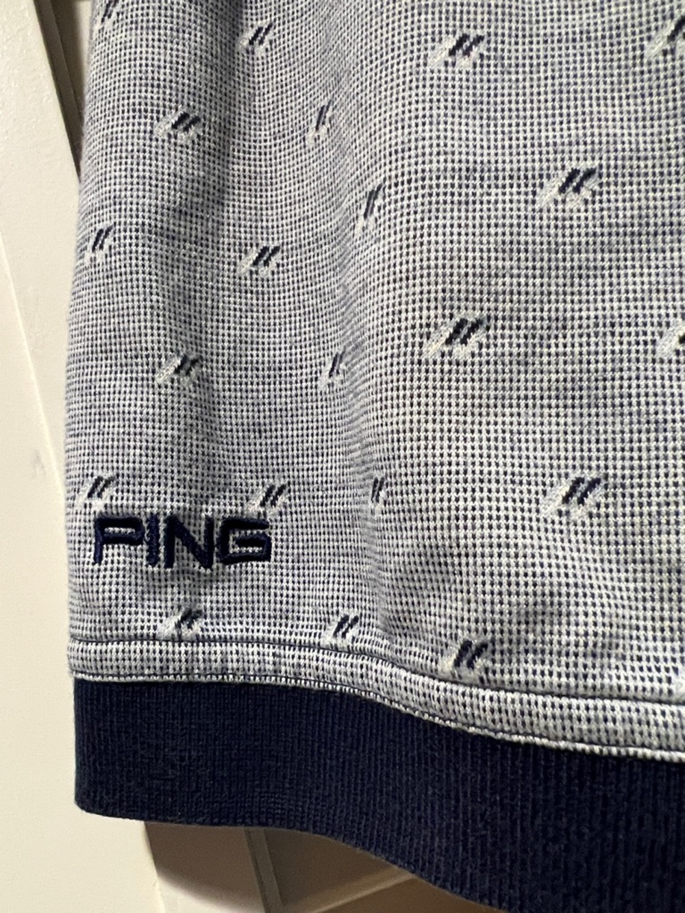 Like New PING Princeville Light Gray Golf Polo with Navy Collar and Micro Print! - Picture 7 of 11